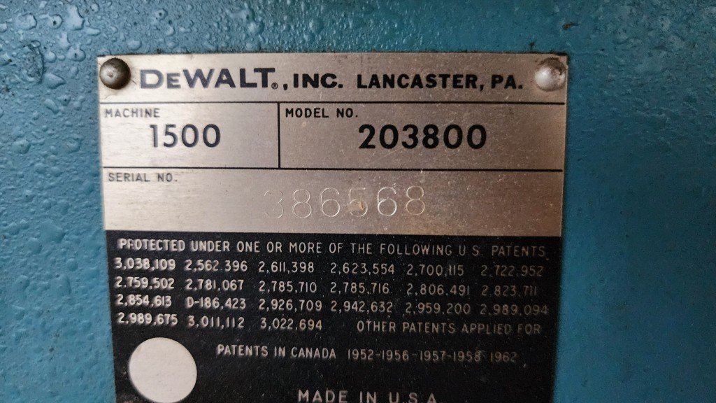 Radial arm saw model plate