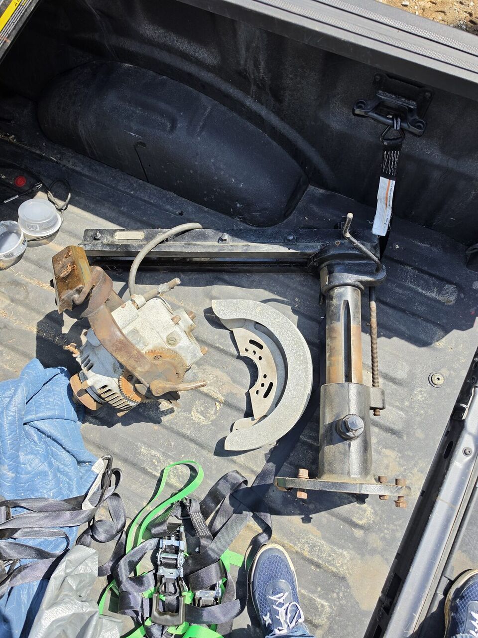 Overhead view of the disassembled parts in the truck bed