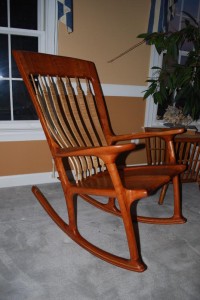 Completed cherry and curly maple rocker